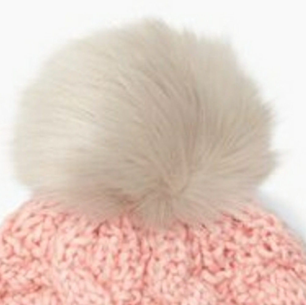 UGG Pom Knit Cable Beanie Faux Fur Pink Winter Hat - Picture 3 of 5